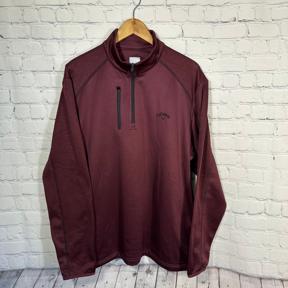 Callaway Mens Large 1/4‎ Zip Golf Pullover Maroon Burgundy SA4520 Long Sleeve